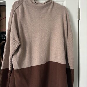 Tahari Two-Tone Cowl Neck Sweater - Beige and Brown